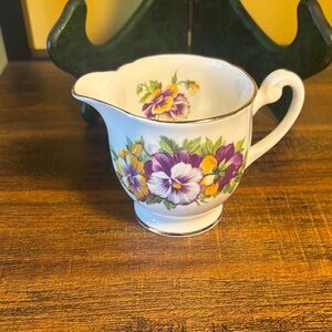 Porcelain Creamer with Purple and Yellow Floral Design